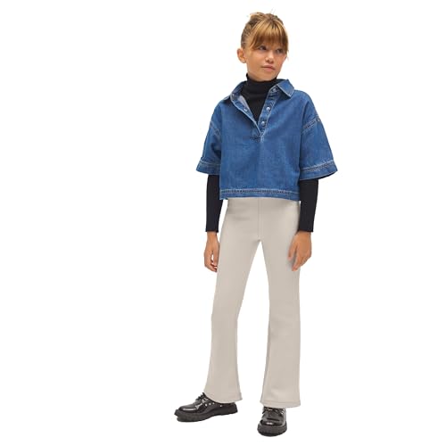 YSABEL MORA Pantalón Térmico Niña Efecto Piel Flare Abrigo Óptimo Días Fríos Interior Afelpado Confort Extra Cintura Alta Adaptable Corte Acampanado Tejido Brillante Ideal Invierno