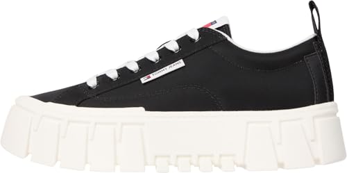 Tommy Jeans Damen Flatform Sneaker Nylon mit Plateau, Schwarz...