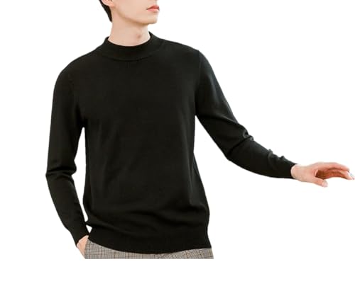 Men's Autumn Winter Sweater Loose Pullover Half High Collar Wool Bottom Tops Black