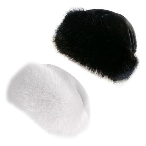 Women's Winter Cossack Hat Russian Style, Faux Fur Cossak Russian Style Hat Warm Cap for Travel Skiing Hiking Home White,Black