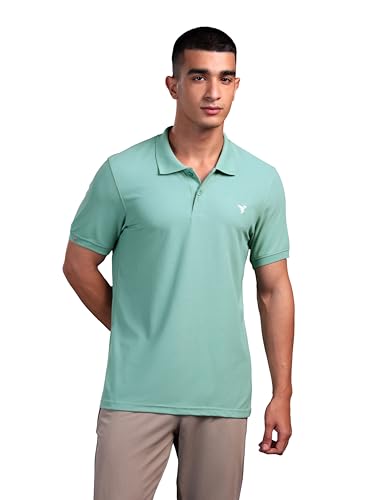 Image of TECHNOSPORT Men's Solid Slim Fit Polo Collar T-Shirt MATPIQ Half Sleeve Button Polyester for Gym Running Workout UPF50+ Anti Odour