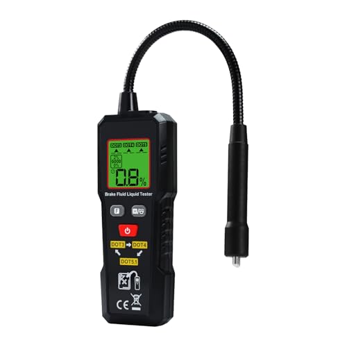 Image of Digital Brake Fluid Tester with Corrosion-Resistant Gooseneck Probe Checking for DOT3 DOT4 DOT5.1 Car Diagnostic Testing Tool with Color-Coded LED, Buzzer Alarm, Data Hold and Lighting for Auto Care