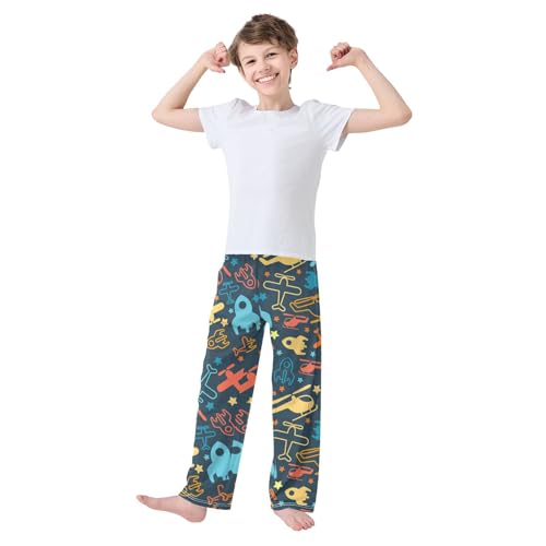 ZZXXB Helicopter and Star Boys Long Pants Soft Trousers Elastic Waist Kids Lounge Bottoms with Pockets S-XL2