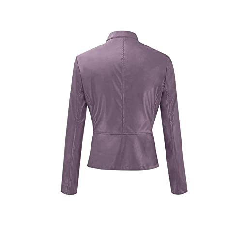 Muyise Black Hooded Leather Jacket Women Black Pu Leather Jacket Jacket Kulit Faux Leather Coat Women Long Cropped Suede Jacket Women Denim Jacket with Sweatshirt Sleeves Zip Ups(13-Purple,XX-Large)