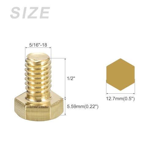 Image of METALLIXITY Hex Head Screw Bolt (5 /16-18x1 /2) 5Pcs, Brass Fully Threaded Solid Brass Hex Bolts Machine Screws - for Machinery Repair