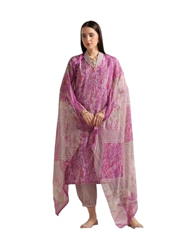 Image of GRECIILOOKS Cotton Blend Kurta Pant With Dupatta For Women | Kurti Set For Women | Festive Kurta Set For Women | Regular Fit Kurta