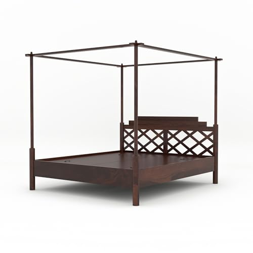 Image of Sheesham Solid Wood Queen Size Jaipur Poster Bed for Home| Beautiful Bedroom (Queen, Jaipur Poster Bed)