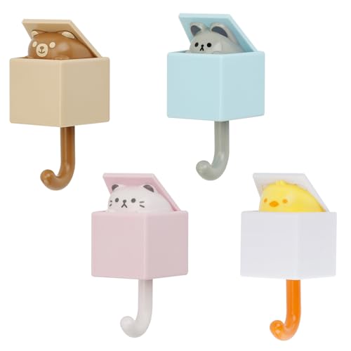 Towviy 4 Stück Tier Wasserfest Haken, Selbstklebend Handtuchhaken Kinder...