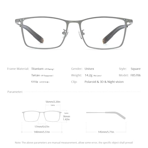 Image of FONEX Pure Titanium Glasses Frame Men Square Magnet Clip On Eyeglasses with Polarized Lens