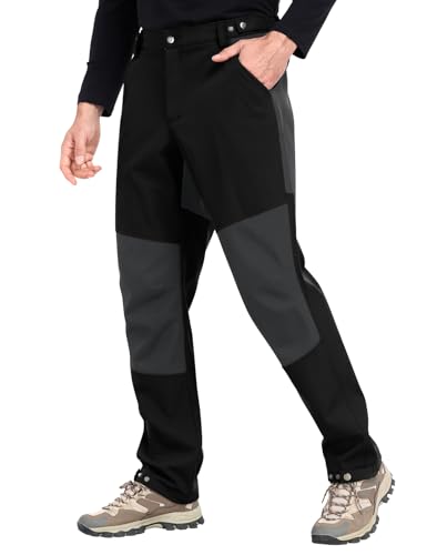 Xnova Pantalon Trekking Hombre Impermeables Pantalones de Trabajo Montaña Senderismo Pantalón Invierno Forro Polar Termico con Cintura Elastica Pantalon Tactico Cargo Pants, Negro, M