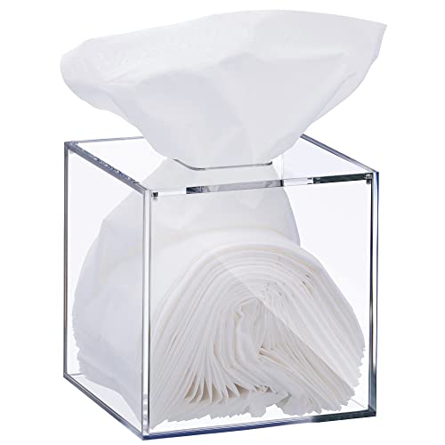 Elavain Clear Acrylic Square Facial Tissue Box Holder, Modern Tissue Dispenser, Decorative Tissue Holder for Bathroom Décor, Perfect Tissue Box Holder to Insert Original Tissue Box or Without The Box