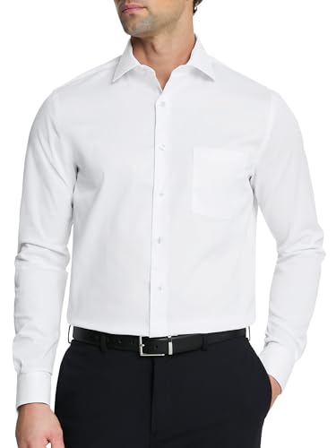 Van Heusen Men's Dress Shirt Regular Fit Flex Collar Stretch Solid, White, 17' Neck 34'-35' Sleeve