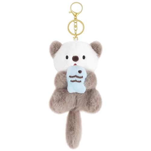 Vesavifaka encantador llavero de peluche Kawaii colgante de bolsa Bag Charm ornamento de nutria para mujeres, adolescentes amantes de los animales para bolsos, carteras, mochilas y llavero de coche