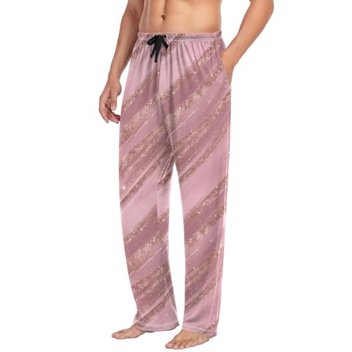 Vdsrup Men's Pajama Pants Pink Stripes Pretty Pajama Pants for Men PJs Bottoms Drawstring Pockets Sleep Lounge Pants S4