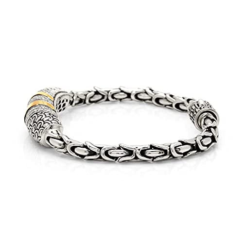 925 Sterling Silver And 18K Gold Chain Bracelet With Dragon Scales Motif Design On Entire Bracelet And Cubic Zirconia Stone For Women, Mother's Day, Father's Day, Christmas And Jewelry Gift #TOP1