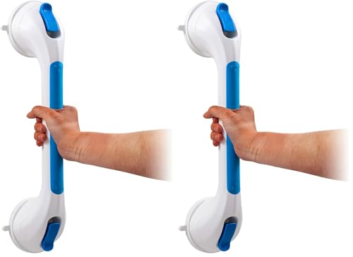 Image of TAILI Shower Grab Bar Suction Grab Bars for Bathtubs and Showers, Heavy Duty Bath Handle Removable Bath Handrails for Seniors and Elderly, Bathroom Safety Grip No Drilling Waterproof,Blue (Pack of 2)
