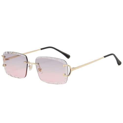 Image of Retro Rimless Rectangle Sunglasses for Men Women Luxury Frameless Square Trendy Shade Diamond Cutting Eyewear