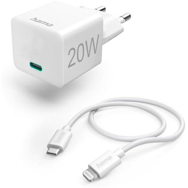 Hama ładowarka sieciowa 20 W (mini, kabel USB C - Lightning, Power Delivery, szybka, 1m, do Apple iPhone, quick charge, ładowanie telefonu) biała
