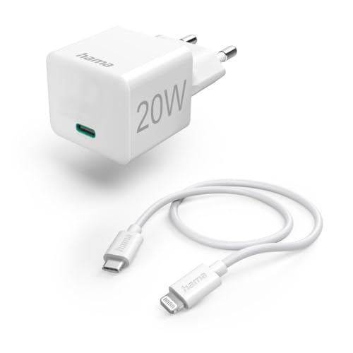 Hama ładowarka sieciowa 20 W (mini, kabel USB C - Lightning, Power Delivery, szybka, 1m, do Apple iPhone, quick charge, ładowanie telefonu) biała