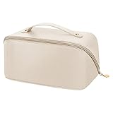 Reise-Make-up-Tasche, Kosmetiktasche für Frauen, Kulturtasche mit großem Organizer, tragbar, PU-Leder, wasserdicht, mit Trennwand und Griff