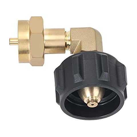 ATKKE Propane Refill Elbow Adapter, Solid Brass Propane Cylinder Refill Coupler, Refilling 1lb Propane Tanks from 5-40 Lb, Universal for QCC1/Type1 Propane Tank and 1 Pound Tank Disposable Bottle Cover
