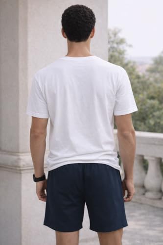 Image of Men's Solid Cotton Lounge Shorts | Premium Soft Breathable Casual Shorts with Elastic Drawstring Waist | Regular Fit Above Knee for Home, Gym & Travel