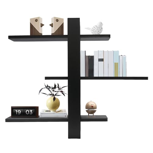 Gaabungky Estantería de pared de madera, 50 x 58 cm, función versátil, 3 pisos de madera de pino con tablas ajustables, estante colgante de 3 niveles para salón, cocina, dormitorio, oficina en casa