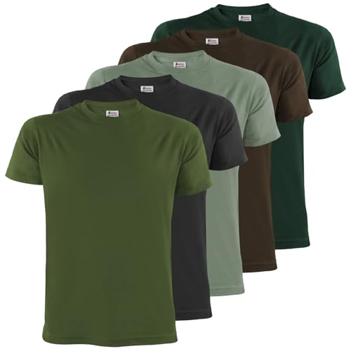 ALPIDEX Herren T-Shirts 5er Set Rundhals einfarbig S M L XL XXL 3XL 4XL 5XL, Größe:XXXL, Farbe:Forest