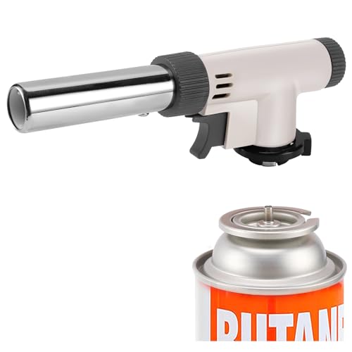 JDHON Soplete de Cocina, Recargable Antorcha de Cocina Butano con Llama ajustable para BBQ, Postres, Cocinando, Cámping, Soldadura(No Incluido Butano)-Blanco