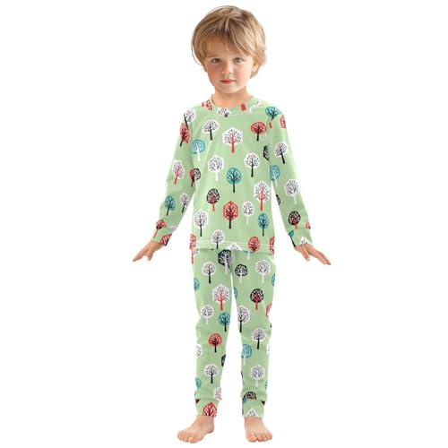 Pajama Sets Long Sleeve Tree Pattern on Light Green Soft Comfy Sleepwear 2 Piece PJS 3-8T2