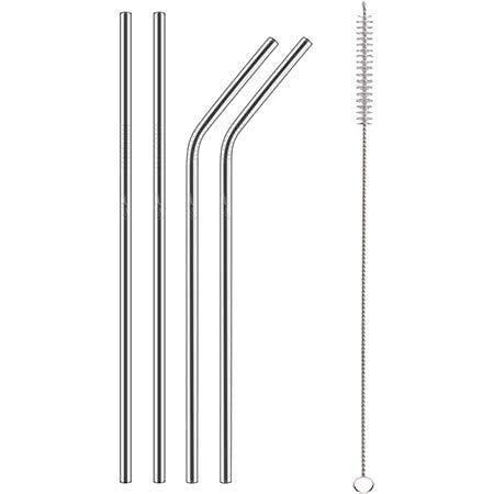 Stainless Steel Straws for Kids & Adults with Cleaning Brush, Bent Reusable Metal Straw for Drinking Juice (Pack of 1 Straight, 1 Bent Metal Straw with 1 Cleaning Brush)