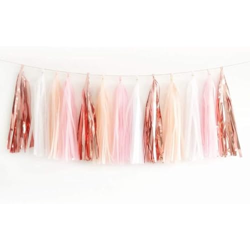 20 Stück Seidenpapier Quasten Girlande, Papier Quasten Banner für Party Dekorationen–(Roségold/Pfirsichfarbe/Hellrosa/Weiß)