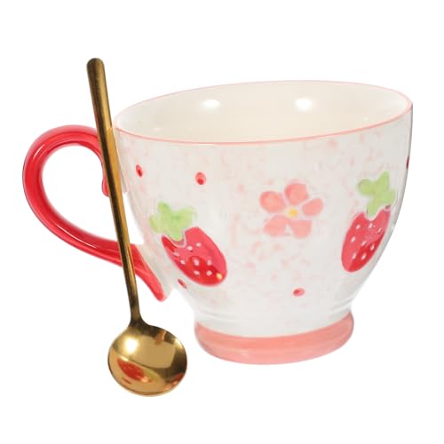 浮雕陶磁器朝食カップ スプーン付きセラミックマグ ? 電子レンジ対応 目覚ましデザイン 多用途ボウル 食事シーン問わず使用可能