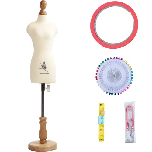 Lavandeform Female Dress Form Mannequin(Not Full Size Body Height 12.8 Inch For Sewing, 1/3 Size Female Tailor Dressmaker Dummy For Pattern Making Fully Pinnable Mannequin With Wooden Stand (1/3) #TOP27
