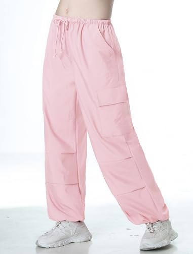 Image of EXARUS Girls Parachute Pants Cargo Hip Hop Wide Leg Baggy Y2K Teen | Tween Casual School Dance Streetwear with Pockets Elastic Waist Youth Junior Kids Bottoms Hiking 8-14Y