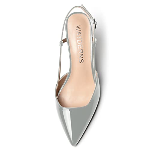 WAYDERNS Women's Ankle Strap Party Patent Adjustable Strap Solid Pointed Toe Buckle Slingback Fashion Wedge High Heel Pumps Shoes 3.3 Inch3