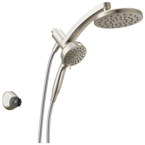 Delta 6-Setting PivotPro 3-in-1 Combination Shower Head with ProClean Spray, Brushed Nickel Round Shower Head Rainfall with Handheld Spray, 1.75 GPM, SpotShield Brushed Nickel 75649SN by DELTA - Used condition - US$80.42