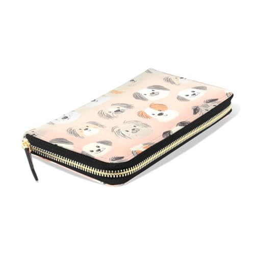 Long Wallets Leather Bifold Wallet for Women Dog Head with Zipper Credit Card Holder Large Capacity3