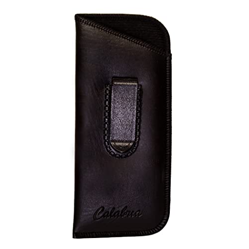 Calabria Slip-In Eye Glasses Case w/Plastic Pocket Clip Faux Leather Felt Black Men Women Eyeglass Pouch Sunglasses Holder
