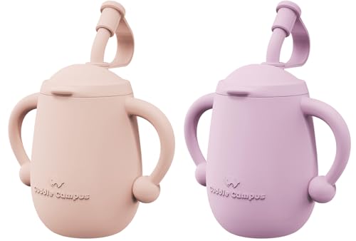 Image of Cuddle Campus Pack of 2 Silicone Baby Training Cup, Shatterproof Toddler Sippy Cups with Straw, Open Cup for Baby, 6+ Months 5 Oz