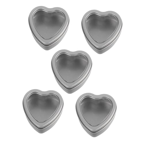 CHILDWEET 5pcs Heart Shaped Candy Tins Metal Containers for Cookies Party Favors Weddings Birthdays Portable Storage for Items Reusable Tinplate Design