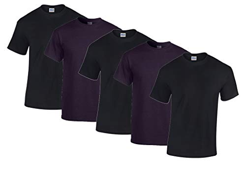 Gildan 5 Stück Heavy Cotton T-Shirt Herren Shirt S - 3XL Schwarz Weiß (XXL, 3Schwarz/2Blackberry)
