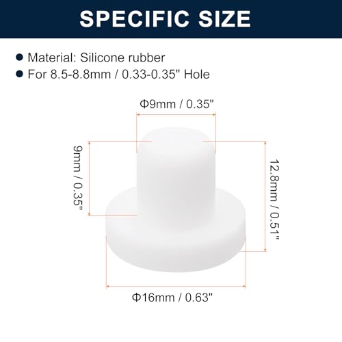 Image of uxcell 16 Pieces White Rubber Stopper, 9mm Plug Holes for 8.5-8.8mm /0.33-0.35 inch Hole
