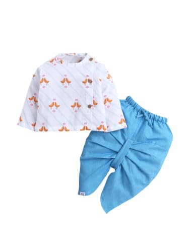 Image of POLKA TOTS Premium Cotton Dhoti Kurta Set for Kids Boys | Traditional Angrakha Style Ethnic Wear for Boys | Kurta Dhoti Set for Kids | Festive & Wedding Clothing Set for Baby