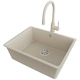 📦 INCLUS: Évier en granit Venise 60 Easy Slim , Kit d'évacuation complet (siphon de haute qualité et peu encombrant, trop-plein, vidange supplémentaire pour le raccordement d'une machine à laver ou d'un lave-vaisselle), Robinet de cuisine BW6020 avec flexibles de raccordement 3/8