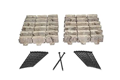 EasyFlex No-Dig Landscape Edging with Anchoring Spikes, 2.7 in Tall Decorative Stone-Look Garden Border, 15 Foot Kit, Brown