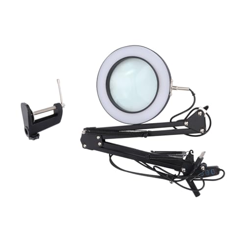 HOMSFOU 1 lámpara de mesa LED con aumento con brazo giratorio, nivel de brillo, temperatura de color para soldadura, lectura y manualidades, color negro