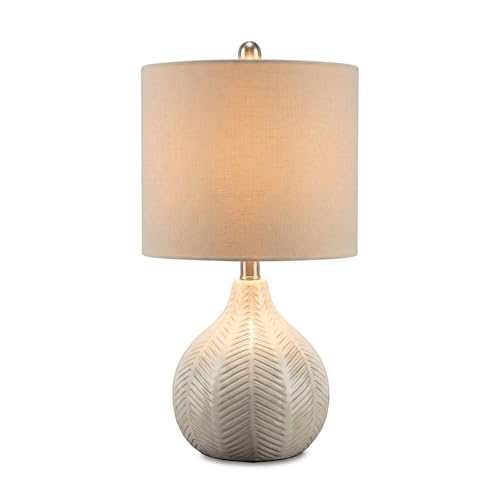 Signature Design by Ashley Rainermen Casual Ceramic Table Lamp, Transparent White Glaze Finish, Drum...