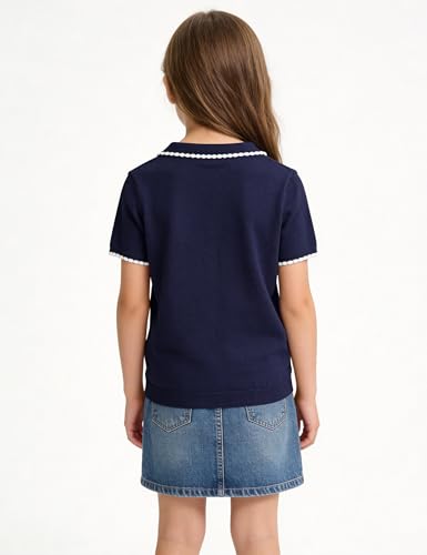 Image of Girls Short Sleeve Polo Shirt V Neck Button Down Shirts Summer Knit School Uniform Crop Tops