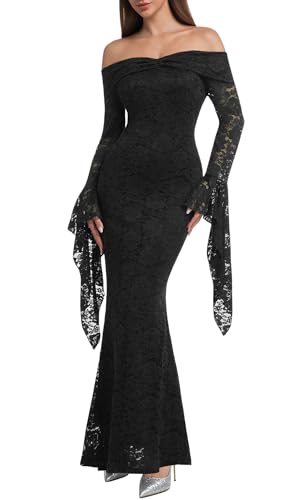 Image of Cercis Womens Off The Shoulder Floral Lace Maxi Wedding Dress Boho Flowy Wedding Guest Formal Long Dresses